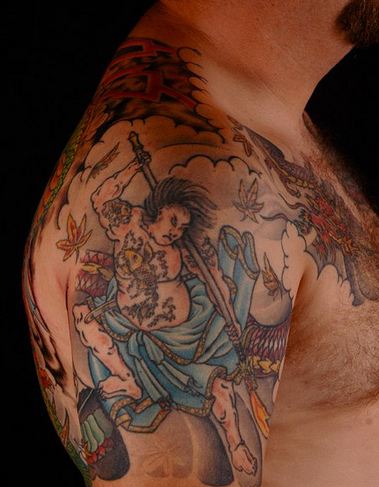 Traditional Samurai Tattoo On Right Shoulder