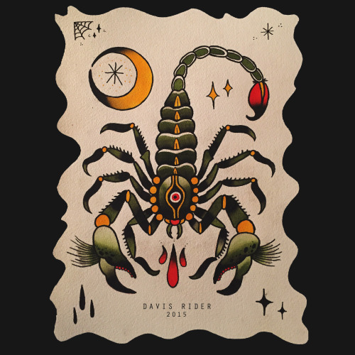 Traditional Scorpion With Half Moon Tattoo Design