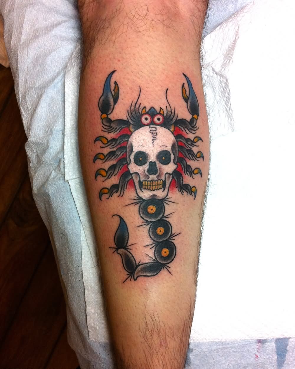 Traditional Skull Scorpion Tattoo Design For Arm