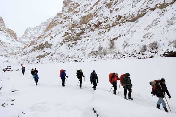 Trekkers At Frozen Zanskar Valley