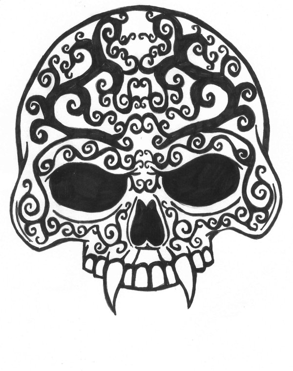 Unique Vampire Skull Tattoo Stencil