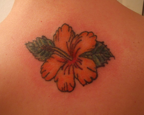 Upper Back Hibiscus Flower Tattoo