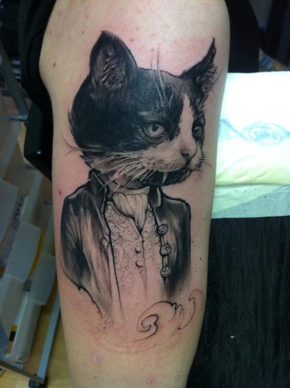 Vampire Cat Tattoo Design For Half Sleeve