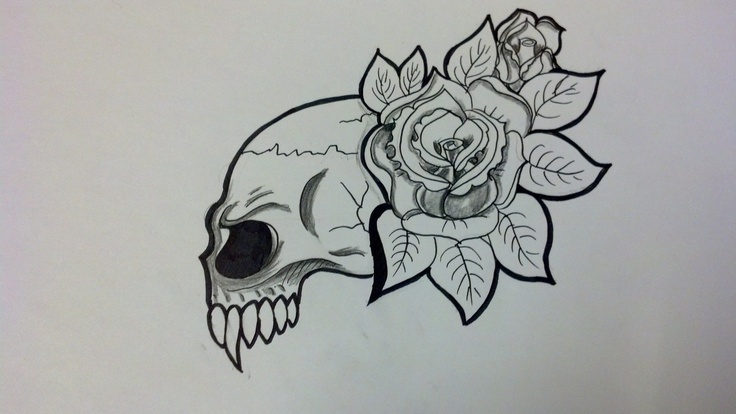Vampire Skull With Rose Tattoo Design