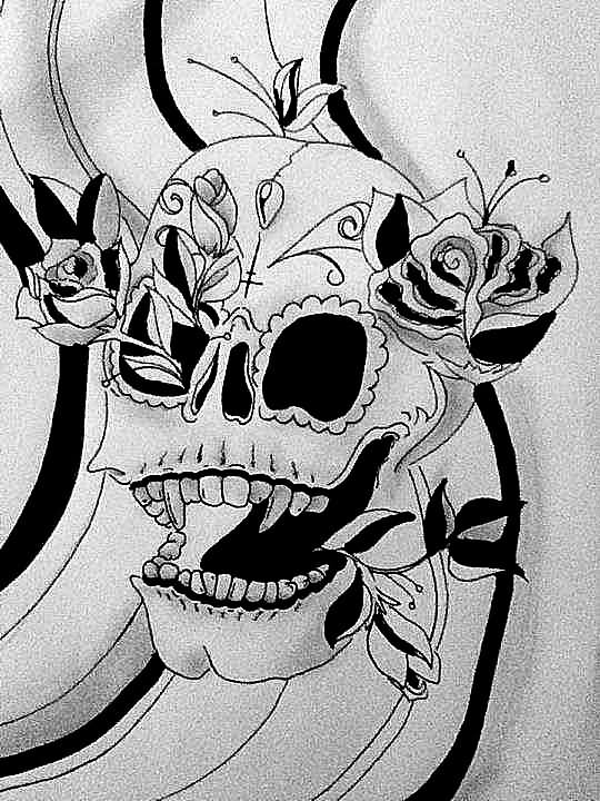 Vampire Skull With Roses Tattoo Design