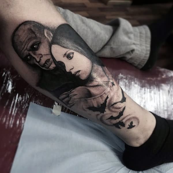 Vampire Tattoo On Right Leg