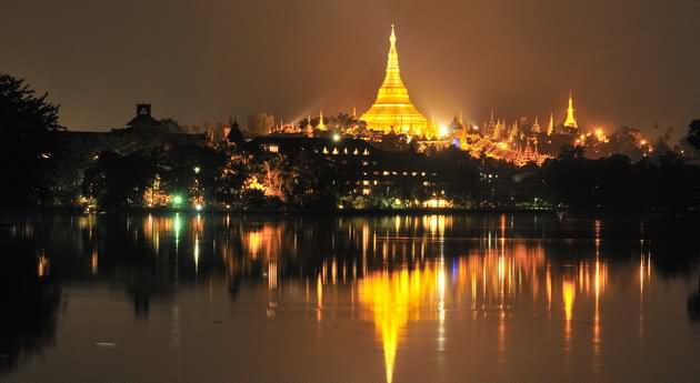 Very Beautiful Night View Of Shwedagon Pagoda