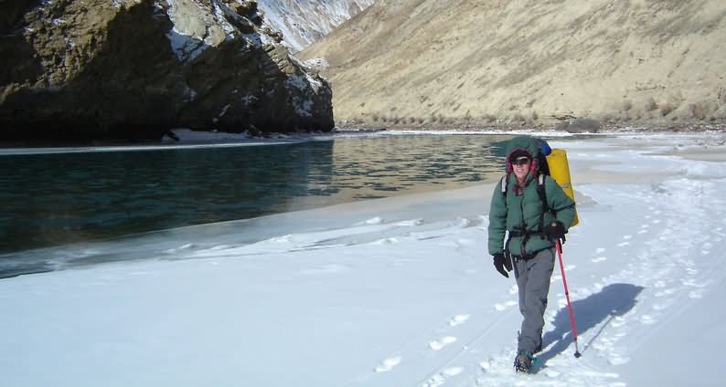 Walking On Frozen Zanksar River Picture