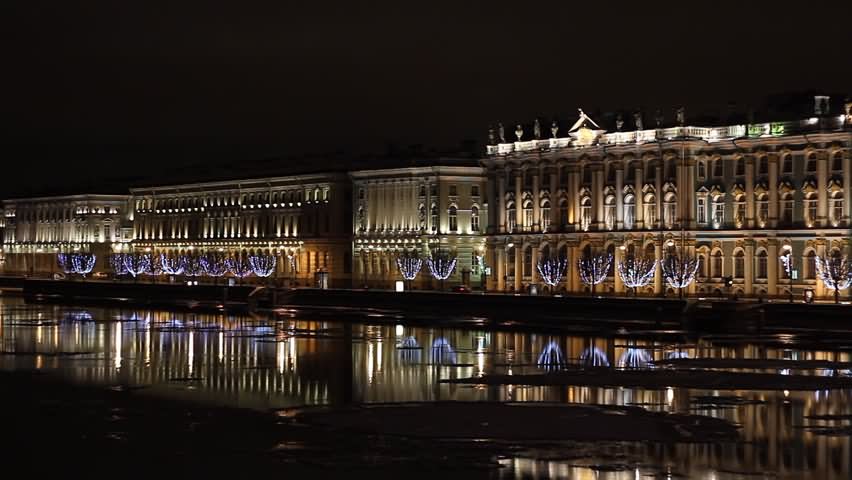 Water Reflection Of The Hermitage Museum At Night