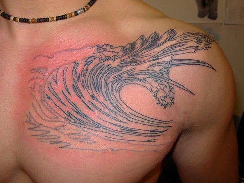 Wave Tattoo On Front Shoulder