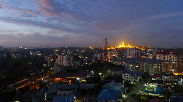 Yangon City View With Shwedagon Pagoda