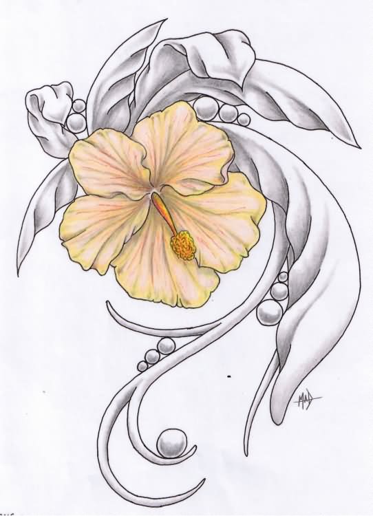 Yellow Hibiscus Tattoo Design