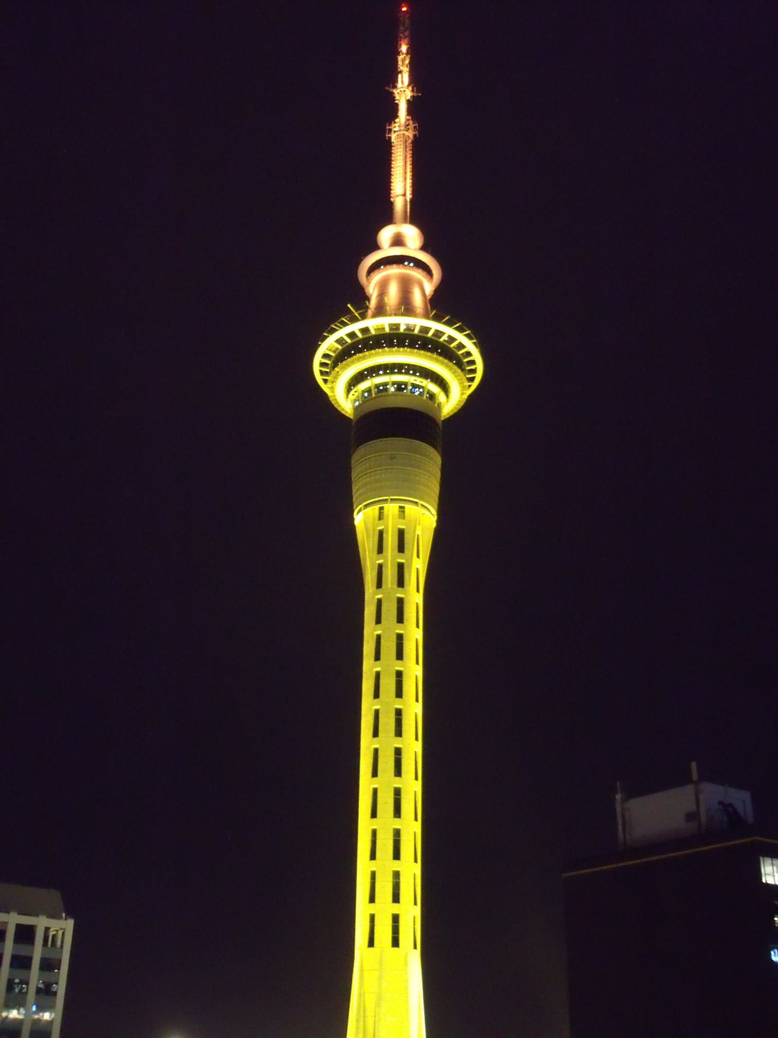 Yellow Lights On The Sky Tower At Night