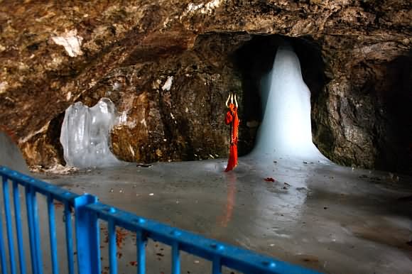 A View Of The Holy Lingum At Amarnath Temple