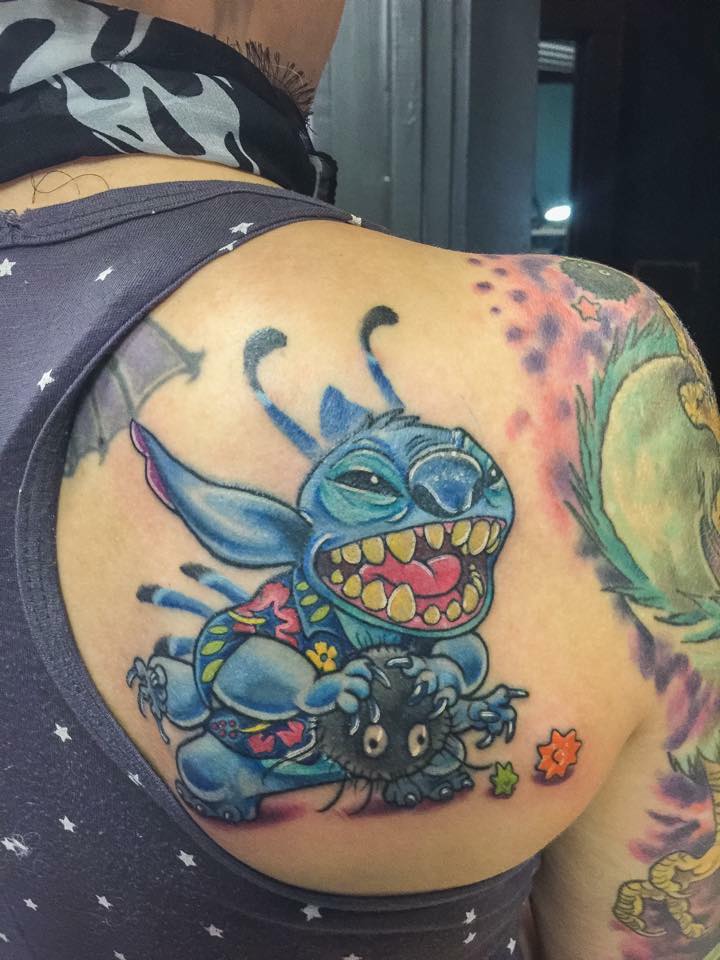 Angry Stitch Tattoo On Right Back Shoulder By Hector Avila