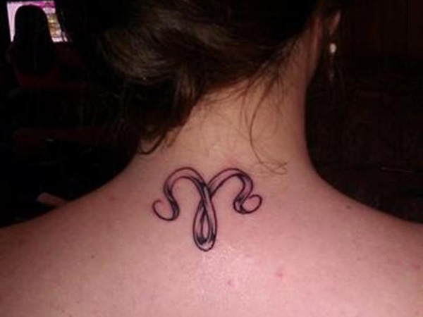 Aries Symbol Tattoo Design For Women Upper Back