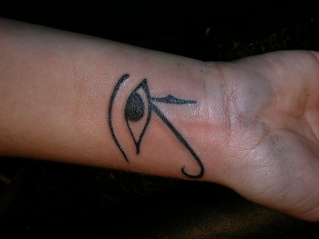 Black Egyptian Eye Of Horus Symbol Tattoo On Wrist