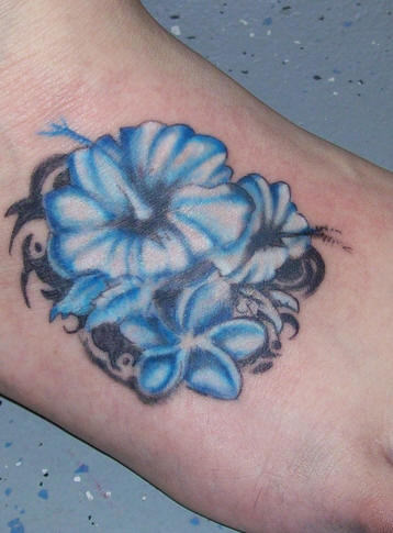 Blue Hibiscus Tattoos On Foot