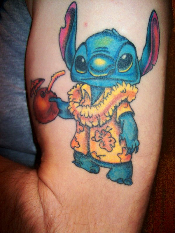 Colorful Elvis Stitch Tattoo On Half Sleeve