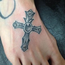 Cross Stitch Cross Tattoo On Foot