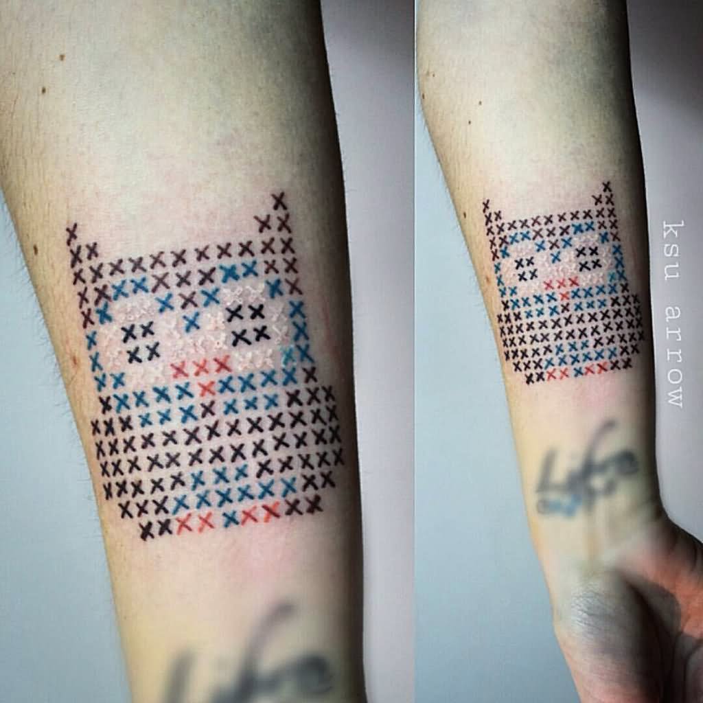 Cross Stitch Owl Tattoo Design For Forearm