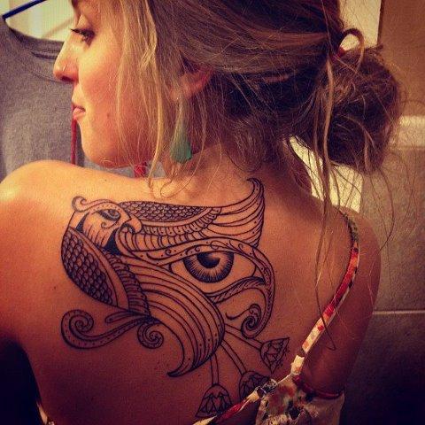 Egyptian Eye Of Horus Symbol Tattoo On Girl Left Back Shoulder