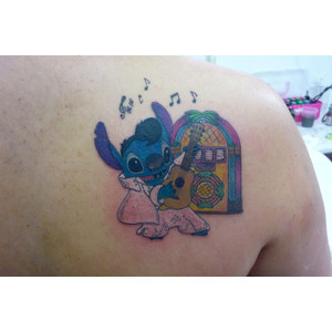 Elvis Stitch Tattoo On Right Back Shoulder