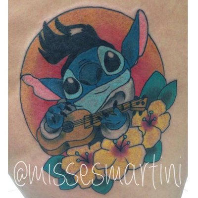 Elvis Stitch With Guitar And Flowers Tattoo Design By Michele Martini