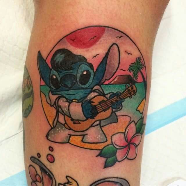 Elvis Stitch With Guitar Tattoo Design For Sleeve