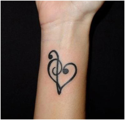 Heart Treble Clef Symbol Tattoo On Wrist