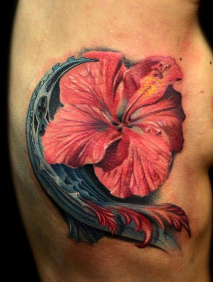Hibiscus Flower Tattoo On Right Shoulder