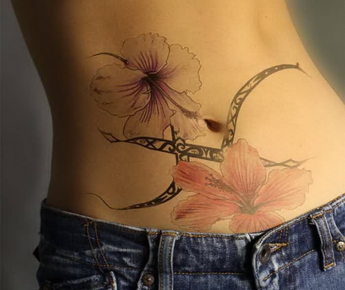 Hibiscus Flower Tattoos On Belly