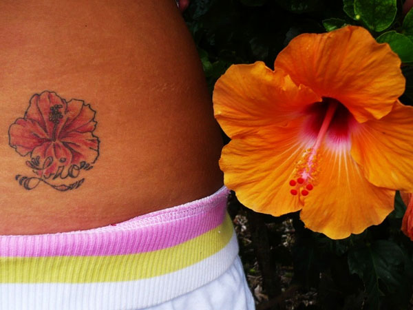 Hibiscus Tattoos On Waist For Girls