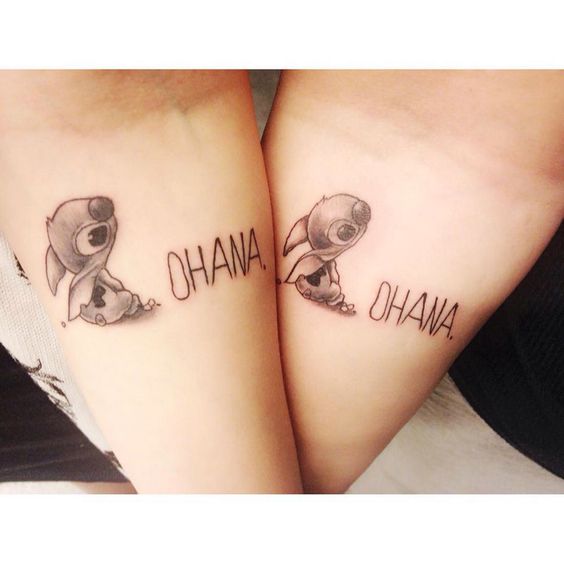 Ohana - Grey Ink Stitch Tattoo Design For Couple