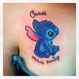 Ohana Means Family - Stitch Tattoo Design For Front Shoulder