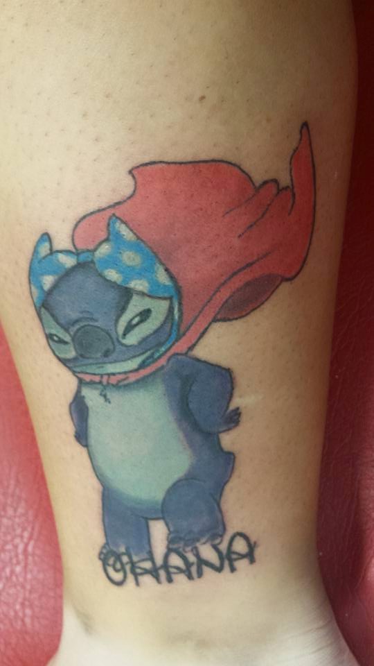 Ohana – Stitch Tattoo On Leg By Robin Rose Sama