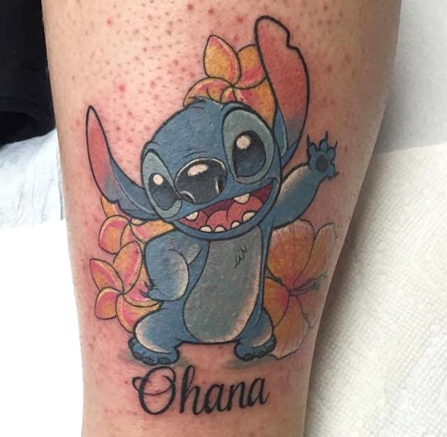 Ohana - Stitch With Flower Tattoo Design