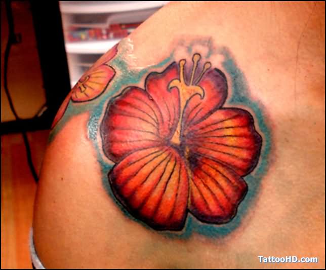 Right Shoulder Hibiscus Tattoo For Girls