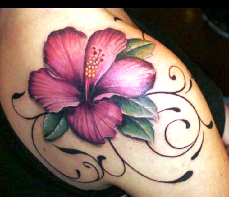 Right Shoulder Hibiscus Tattoo Image