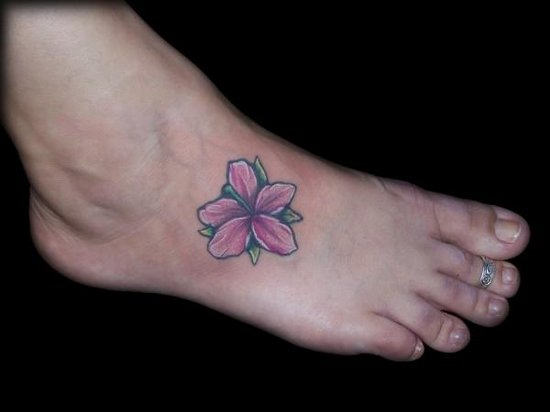 Small Hibiscus Tattoo On Right Foot