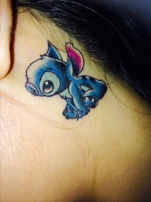 Stitch Tattoo On Behind The Ear