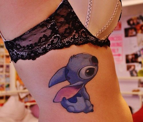 Stitch Tattoo On Girl Side Rib
