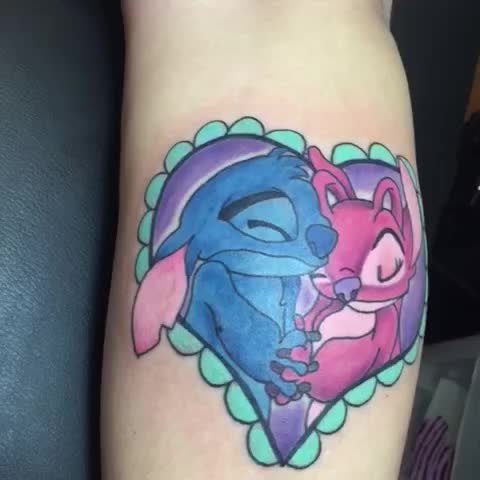 Stitch With Angel In Heart Frame Tattoo Design