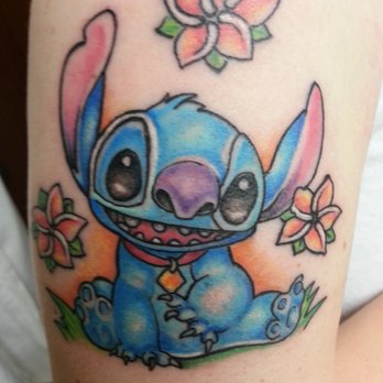 Stitch With Flowers Tattoo Design For Men