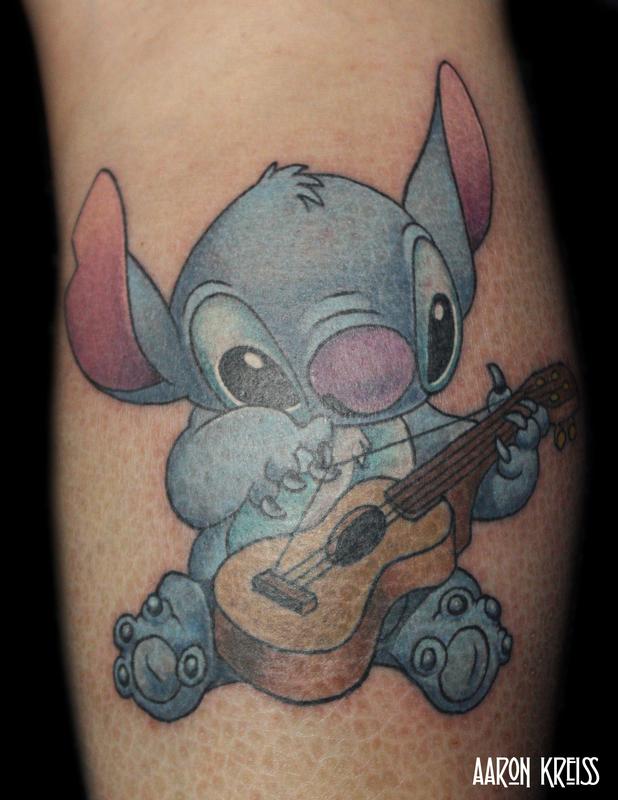Stitch With Guitar Tattoo Design For Sleeve
