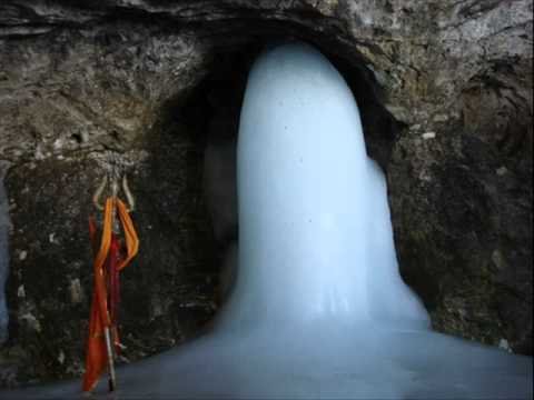 The Beautiful View Of The Ice Linga At The  Amarnath Temple