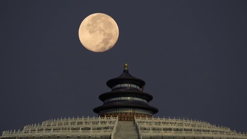 The Temple Of Heaven With Full Moon At Night