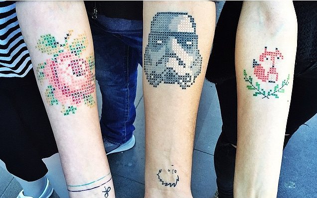 Three Cross Stitch Tattoo Design For Forearm