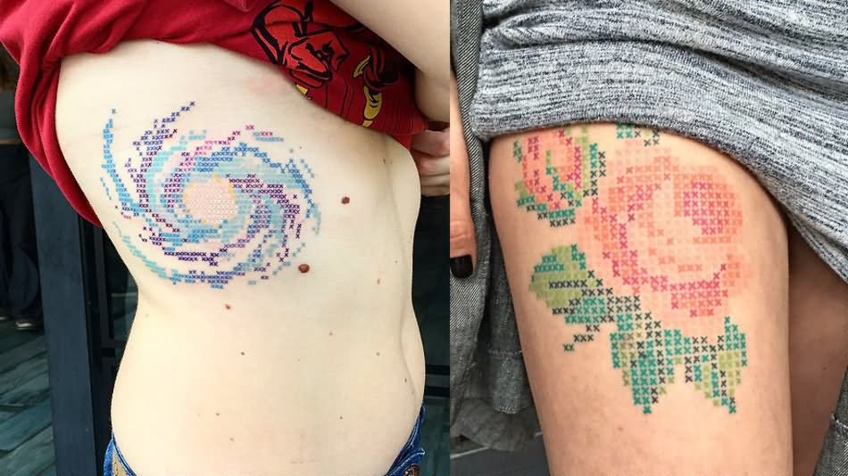 Two Cross Stitch Tattoo Design For Girl