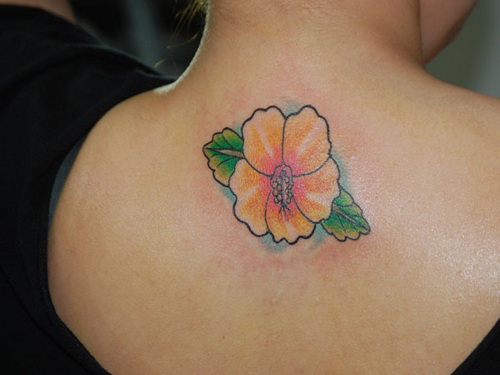 Upper Back Yellow Hibiscus Tattoo